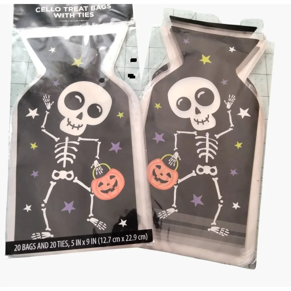 Halloween Skeleton Cello Treat Bags Ties 36 Count 5X 9